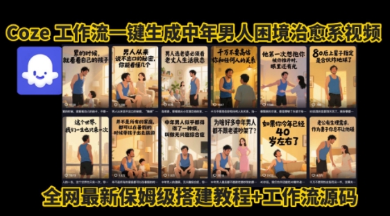 mp31944期-coze工作流一键生成”中年男人困境扎心高涨粉高播放量图文视频”保姆级拆解教程，无需剪辑，无需拍摄写文案