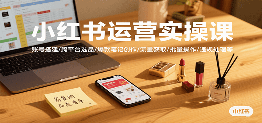 fy16865期-小红书运营实操课，账号搭建/跨平台选品/爆款笔记创作/流量获取/批量操作/违规处理等