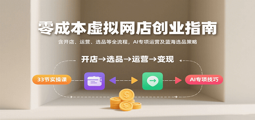 fy16936期-零成本虚拟网店创业指南，含开店、运营、选品等全流程， AI专项运营及蓝海选品策略