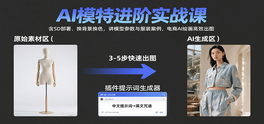 fy16985期-AI模特进阶实战课：含SD部署、换背景换色，讲模型参数与服装案例，电商AI绘画高效出图