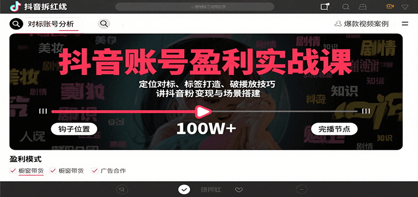 fy16990期-抖音账号盈利实战课，定位对标、标签打造、破播放技巧，讲涨粉变现与场景搭建