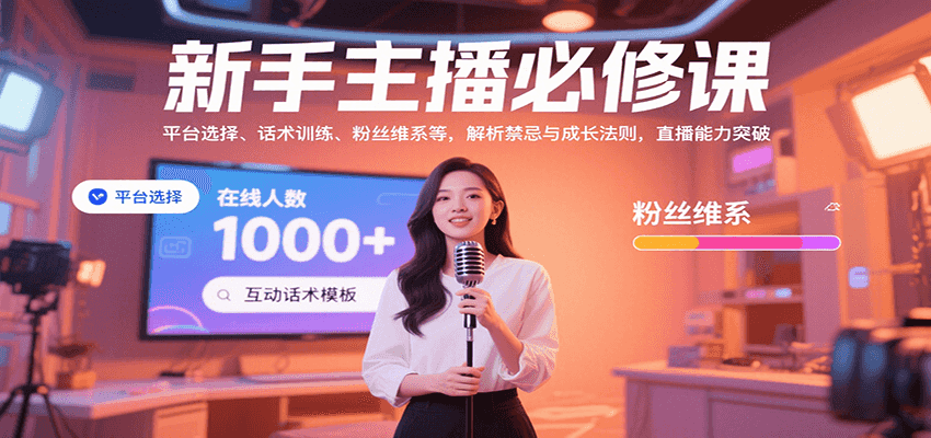 fy16995期-新手主播必修课：平台选择、话术训练、粉丝维系等，解析禁忌与成长法则，突破直播能力