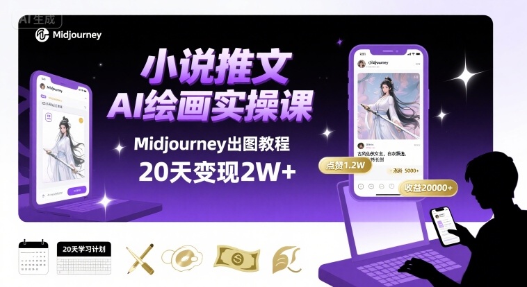 mp33405期-小说推文干货分享之AI绘画MJ出图实操课，用Midjourney做小说推文，20天挣2w
