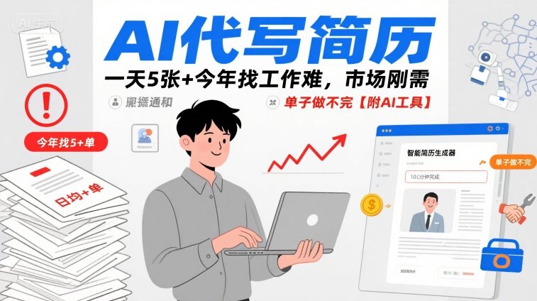 mp34139期-AI代写简历，一天5张+今年找工作难，市场刚需，单子做不完【附AI工具】