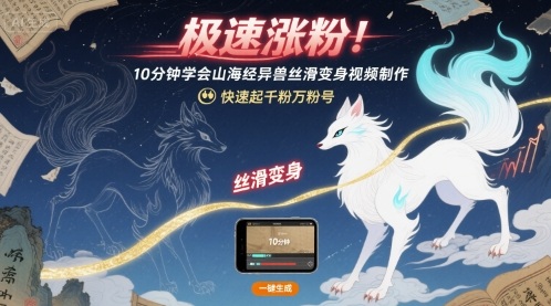 mp34145期-极速涨粉！10分钟学会山海经异兽丝滑变身视频制作，快速起千粉万粉号