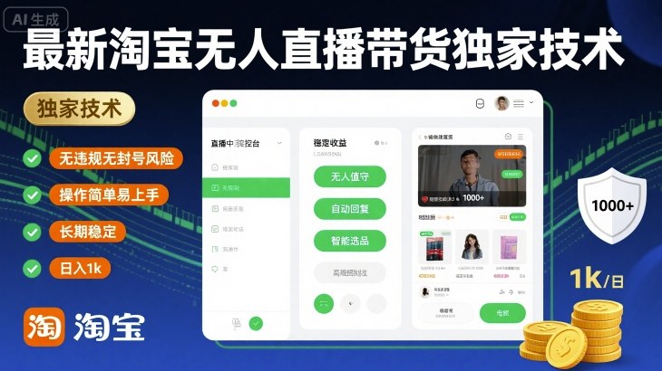 mp35289期-最新淘宝无人直播带货独家技术，无违规无封号风险，操作简单易上手，长期稳定日入1k