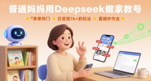 mp35296期-普通妈妈用Deepseek做家教号，条条热门，日变现1k+的玩法，直接抄作业