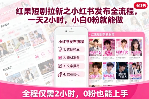mp35902期-红果短剧拉新之小红书发布全流程，一天2小时，小白0粉就能做