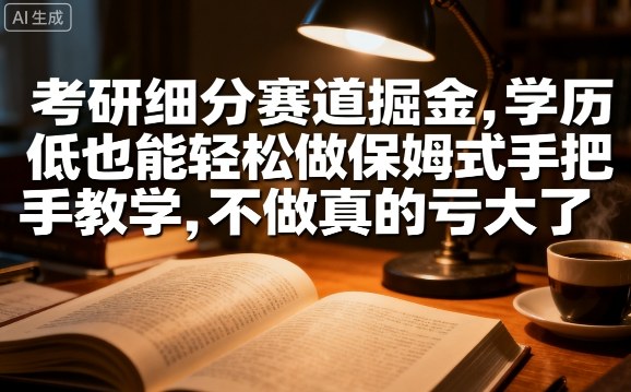 mp35904期-考研细分赛道掘金，日入1k+，学历低也能轻松做保姆式手把手教学，不做真的亏大了