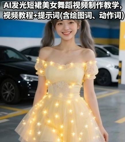 mp36108期-AI发光短裙美女舞蹈视频制作教学，视频教程+提示词(含绘图词、动作词)