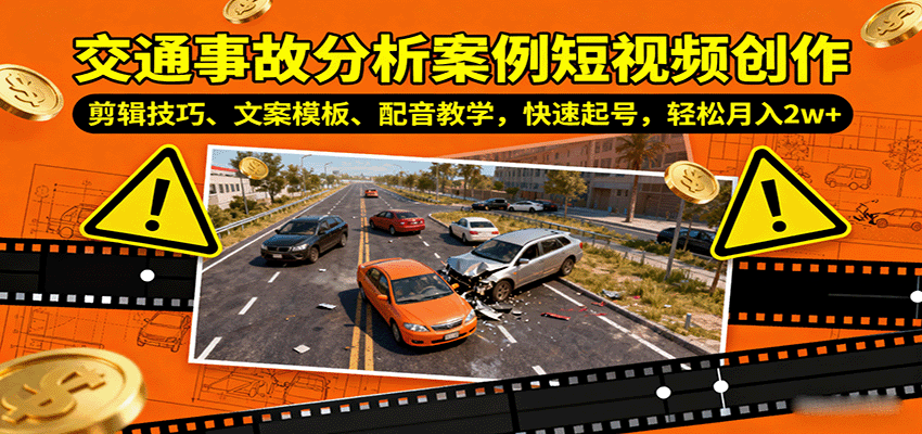 fy18162期-交通事故分析案例短视频创作，剪辑技巧、文案模板、配音教学，快速起号，轻松月入2w+