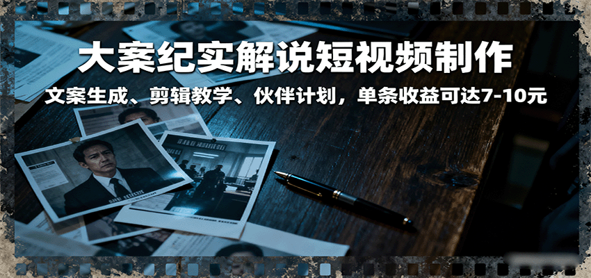 fy18224期-大案纪实解说短视频制作，文案生成、剪辑教学、伙伴计划，单条收益可达7-10元
