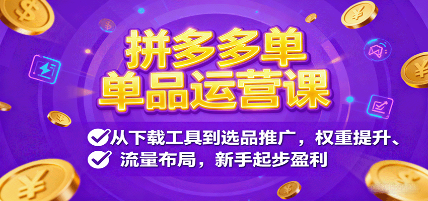 fy18290期-拼多多单品运营课，从下载工具到选品推广，权重提升、流量布局，新手起步盈利