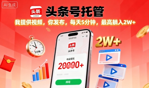 mp37022期-【头条号托管】我提供视频，你发布，每天5分钟，最高躺入2W+