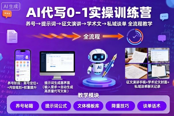 mp37128期-AI代写0-1实操训练营，从养号、提示词、征文演讲、学术文，到私域谈单的全流程教学