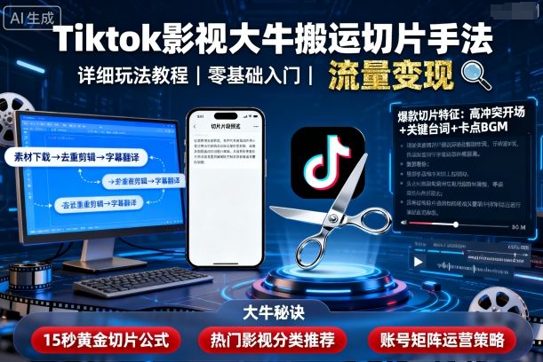 mp37134期-Tiktok影视大牛搬运切片手法，详细玩法教程