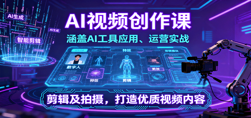 fy18635期-AI视频创作课，涵盖AI工具应用、运营实战、剪辑及拍摄，打造优质视频内容