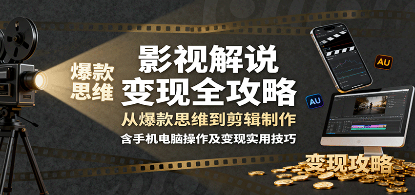 fy18770期-影视解说变现全攻略：从爆款思维到剪辑制作，含手机电脑操作及变现实用技巧