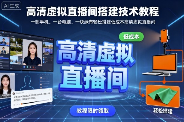 mp37826期-高清虚拟直播间搭建技术教程，一部手机、一台电脑、一块绿布轻松搭建低成本高清虚拟直播间
