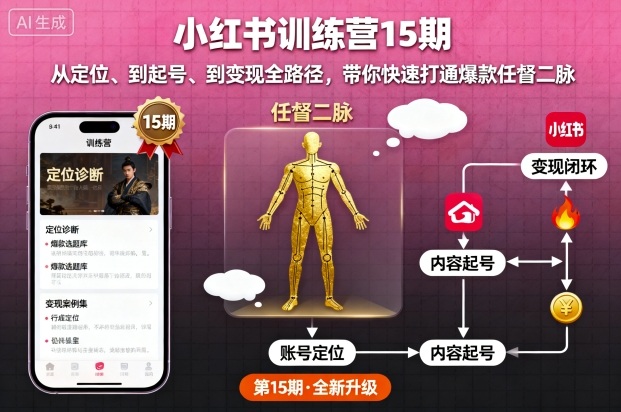 mp37832期-小红书训练营15期，从定位、到起号、到变现全路径，带你快速打通爆款任督二脉