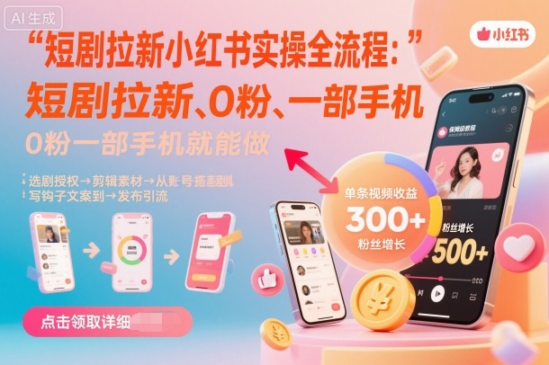 mp38557期-短剧拉新小红书实操全流程，0粉一部手机就可以做，详细教程