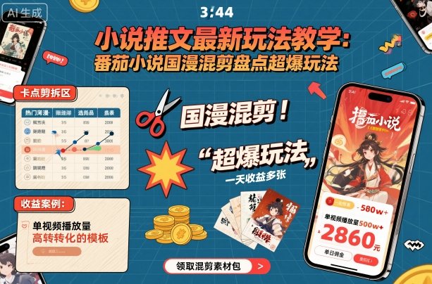 mp38679期-小说推文最新玩法教学，番茄小说国漫混剪盘点超爆玩法，全程干货，一天收益多张