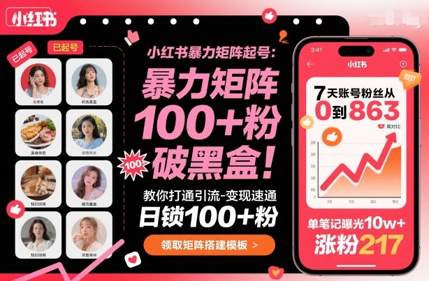 mp38682期-小红书暴力矩阵起号，教你打通引流-变现速通，日锁100+粉，破流量黑盒