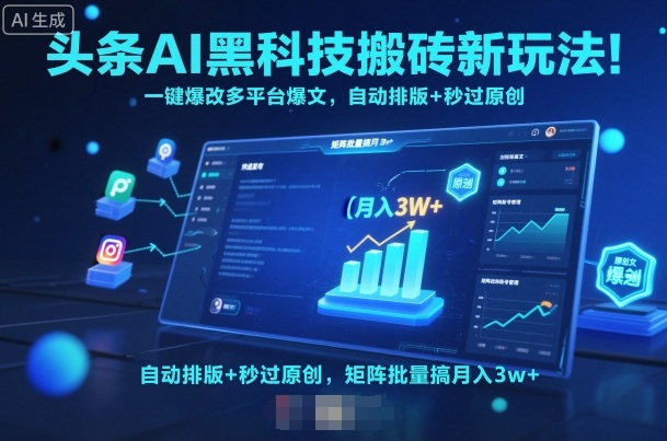 mp39019期-头条AI黑科技搬砖新玩法！一键爆改多平台爆文，自动排版+秒过原创，矩阵批量搞月入3w+