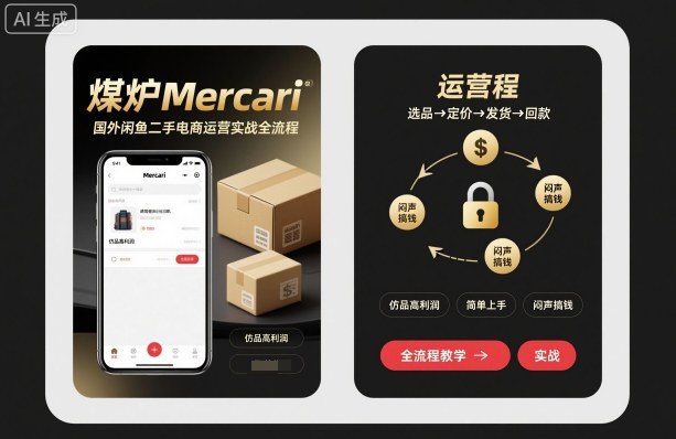 mp39100期-煤炉Mercari国外闲鱼二手电商运营实战全流程，仿品高利润，简单上手，闷声搞钱
