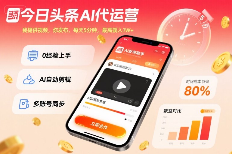 mp39308期-今日头条AI代运营，我提供视频，你发布，每天5分钟，最高躺入1W+