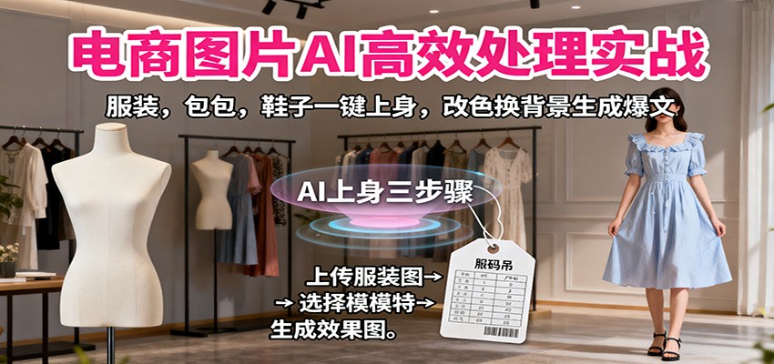 fy19614期-电商图片AI高效处理实战，服装，包包，鞋子一键上身，改色换背景生成爆文