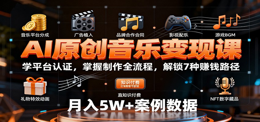 fy19617期-AI原创音乐变现课：学平台认证，掌握制作全流程，解锁7种赚钱路径