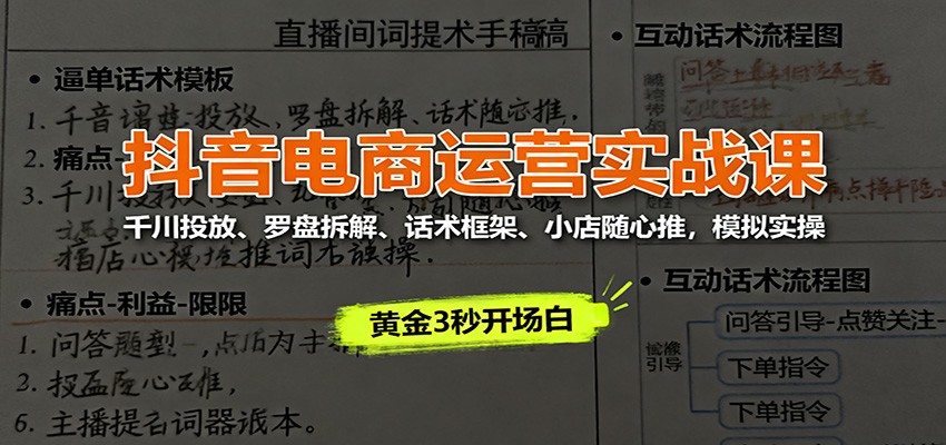 fy19678期-抖音电商运营实战课：千川投放、罗盘拆解、话术框架、小店随心推，模拟实操