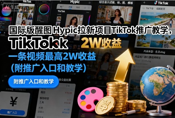 mp39941期-国际版醒图Hypic拉新项目TikTok推广教学，一条视频最高2W收益（附推广入口和教学）