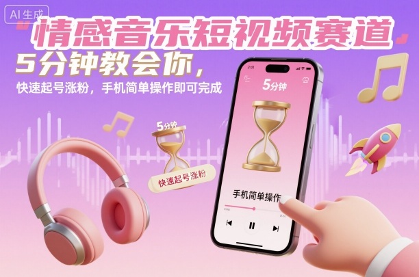 mp40944期-情感音乐短视频赛道，5分钟教会你，快速起号涨粉，手机简单操作即可完成