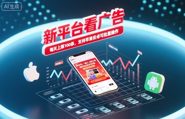 新平台看广告，养好机一条0.3到5米，每天上限100条，支持苹果安卓可批量操作-800资源网