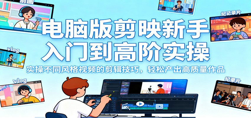 fy20421期-电脑版剪映新手入门到高阶实操，实操不同风格视频的剪辑技巧，轻松产出高质量作品