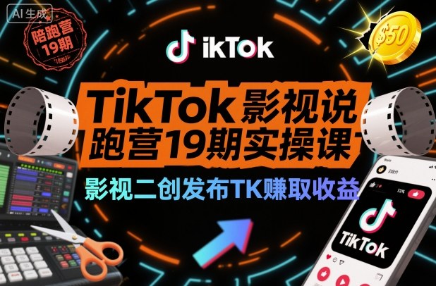 mp41803期-TikTok影视解说陪跑营19期实操课，影视二创发布TK賺取收益，万播收益50美金