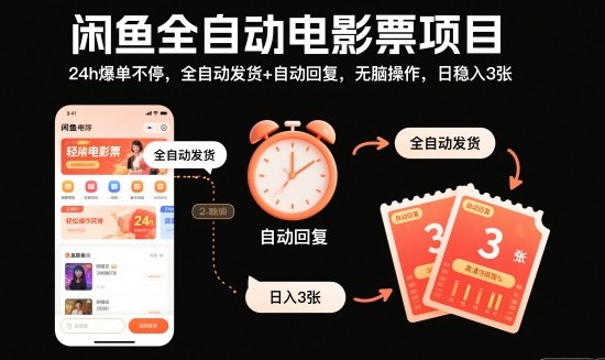 mp41903期-闲鱼全自动电影票项目，24h爆单不停，全自动发货+自动回复，无脑操作，日稳入3张