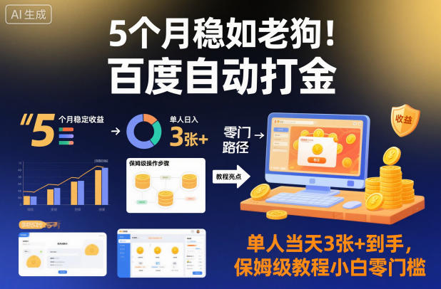 mp42680期-5个月稳如老狗！百度自动打金，单人当天3张+到手，保姆级教程小白零门槛