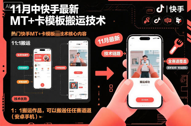 mp42816期-11月中快手最新MT+卡模板搬运技术，1：1搬运作品，可以搬运任何赛道（安卓手机）