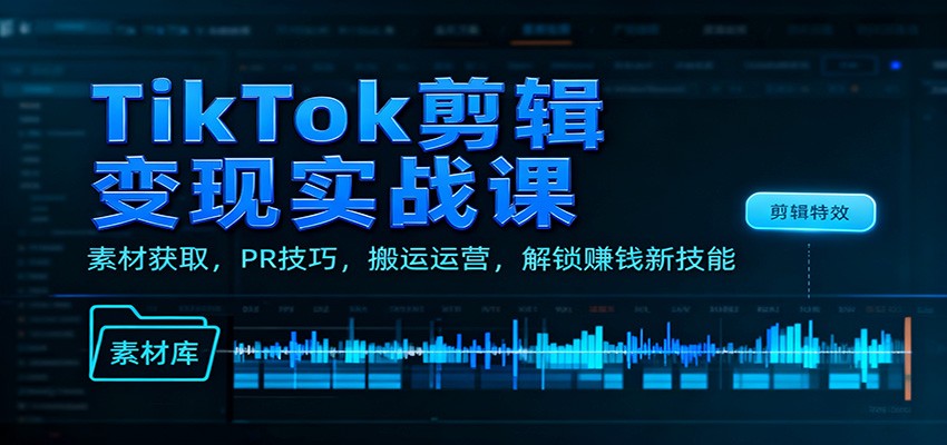 fy20869期-TikTok剪辑变现实战课：素材获取，PR技巧，搬运运营，解锁赚钱新技能