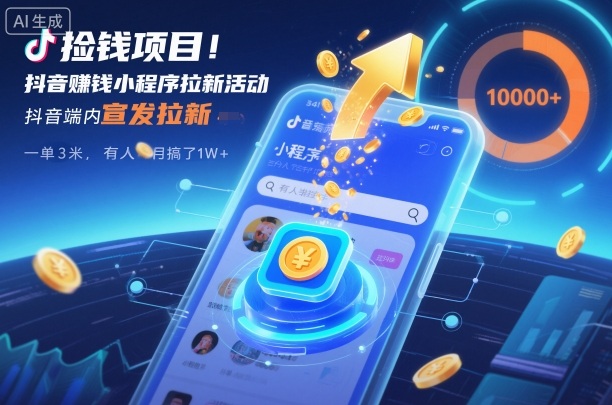 mp44246期-捡钱项目！抖音賺钱小程序拉新活动，抖音端内宣发拉新，一单3米，有人半个月搞了1W+