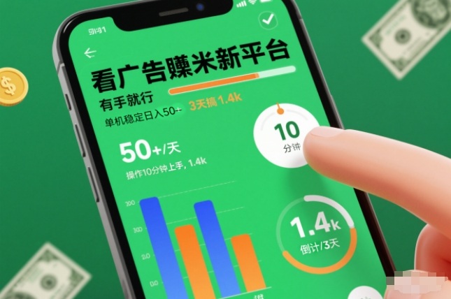 mp44707期-看广告賺米新平台，有手就行，单机稳定日入50+，操作10分钟上手，3天搞了1.4k