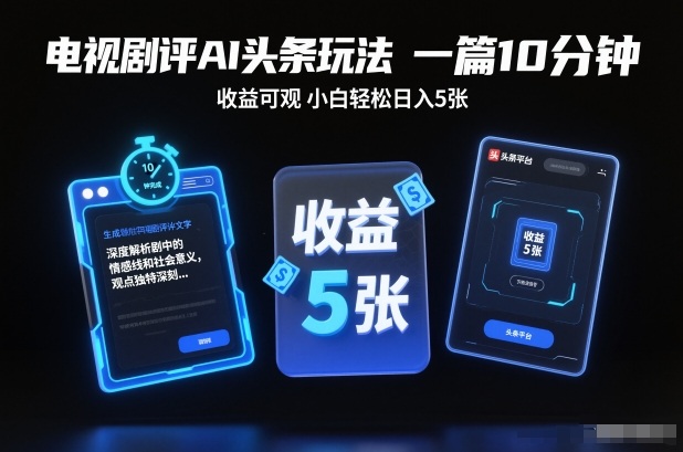 mp44764期-电视剧评AI头条玩法，一篇10分钟，收益可观，小白轻松日入5张+【独家】