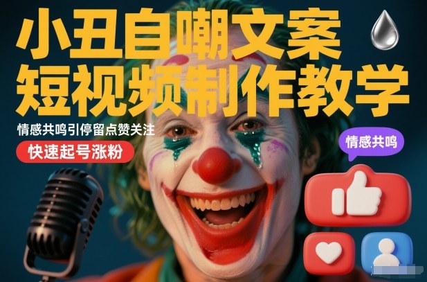 mp44818期-小丑自嘲文案短视频制作教学，情感共鸣引停留点赞关注，快速起号涨粉