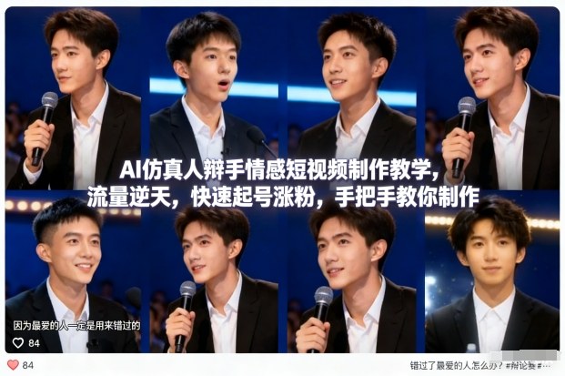 mp44911期-AI仿真人辩手情感短视频制作教学，流量逆天，快速起号涨粉，手把手教你制作