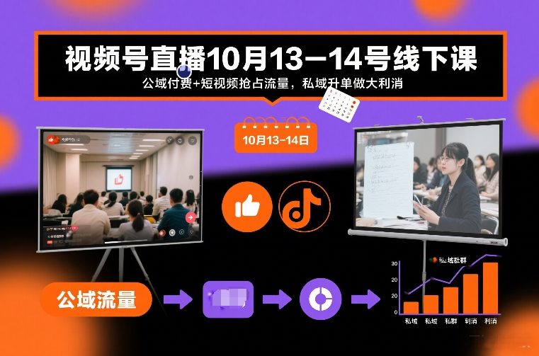 mp44949期-视频号直播10月13-14号线下课，公域付费+短视频抢占流量，私域升单做大利消