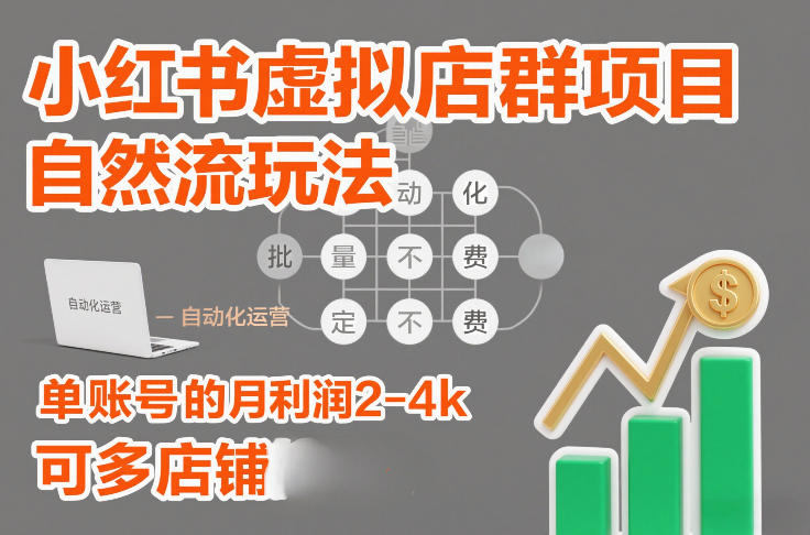 mp44958期-小红书虚拟店群项目，自然流玩法，批量自动化，稳定不费号，单账号的月利润2-4k，可多店矩阵