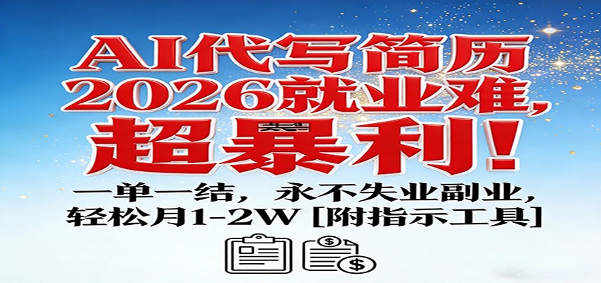 fy21876期-AI代写简历，2026就业难，超暴利！一单一结，永不失业副业，轻松月1-2W【附指令工具】